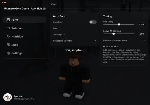 Ultimate Gym Game script - Auto Farm, Auto Tuning GUI screenshot