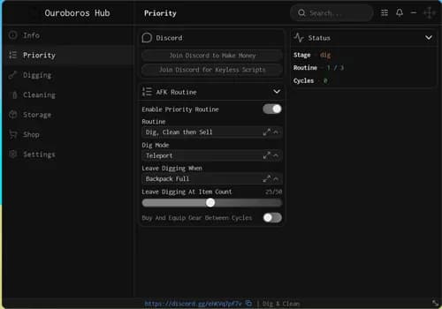 Dig & Clean Script - Auto Dig, Teleport | Ouroboros GUI screenshot