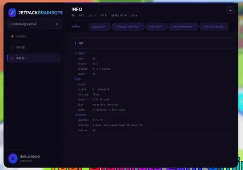 +1 Jetpack for Brainrots Script - Auto Collect, Auto Upgrade GUI screenshot