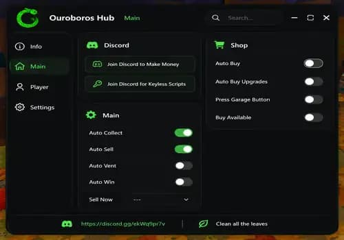[Ouroboros Hub] Clean all the leaves Script - Auto Collect, Auto Sell, Auto Win