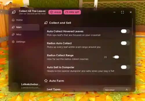Clean all the Leaves - Auto Collect Leaves, Auto Sell GUI screenshot