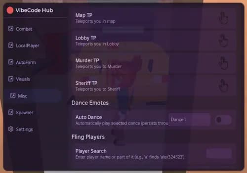 VibeCode Hub for Murder Mystery 2 - Auto Kill All GUI screenshot