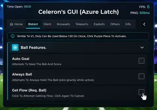 [Celeron Hub] Azure Latch Script - Auto Goal, Always Ball, Get Flow & Teleports