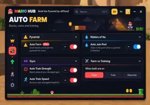 Build the Pyramid Script Mario Hub - Auto Farm, Auto Train, Auto Pool
