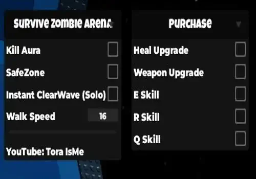 [Tora is Me] Survive Zombie Arena Script - WalkSpeed, JumpHeight