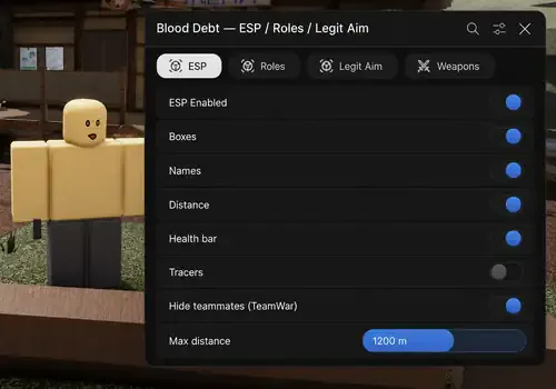 Blood Debt Script - ESP, Roles, Legit Aim & Weapon Tools